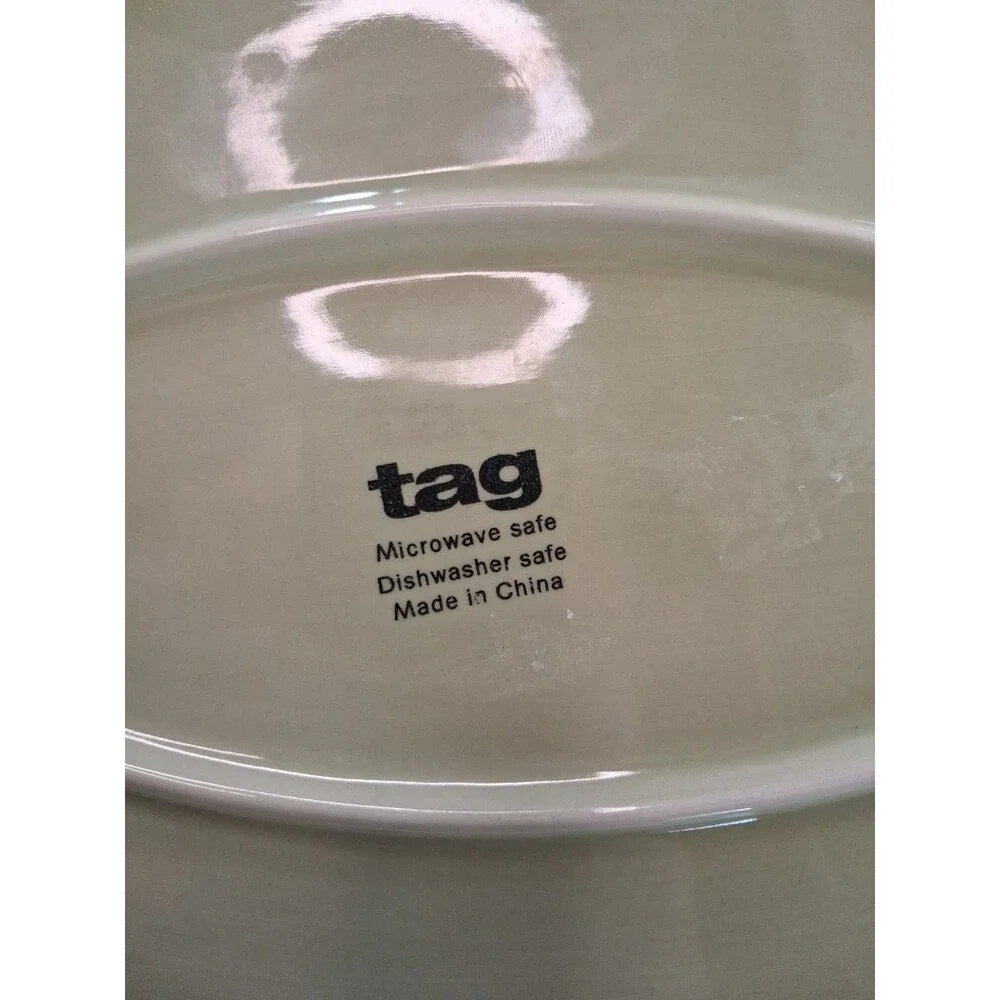 TAG Large Green Ceramic OVAL Serving Tray Platter 19 